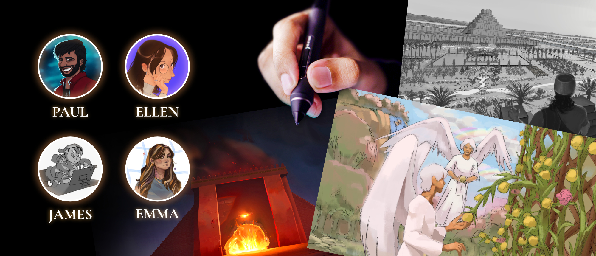 ABOVE concept art — character portraits, environments, and animatic paintings